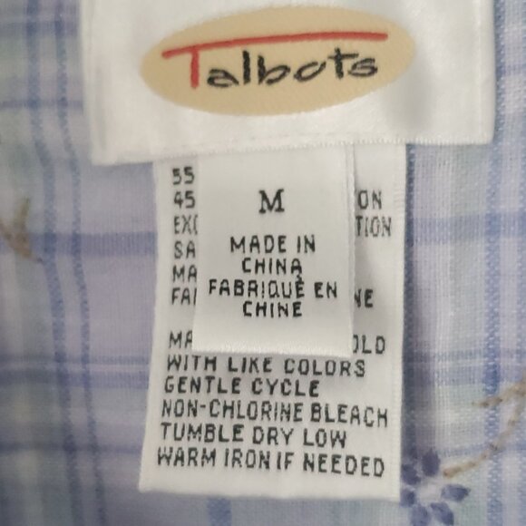 TALBOTS Embroidered Florals Linen Plaid Shirt Button Down Collared Cuffed Sleeve - Picture 7 of 10
